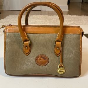 Dooney & Bourke Vintage Gray Leather Satchel w Duck and Caramel Trim